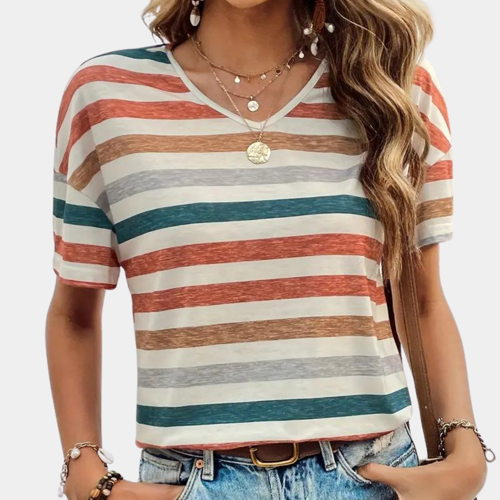 GR | Lässiges Gestreiftes Baumwoll T-Shirt Für Damen