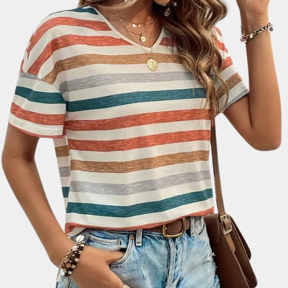 GR | Lässiges Gestreiftes Baumwoll T-Shirt Für Damen