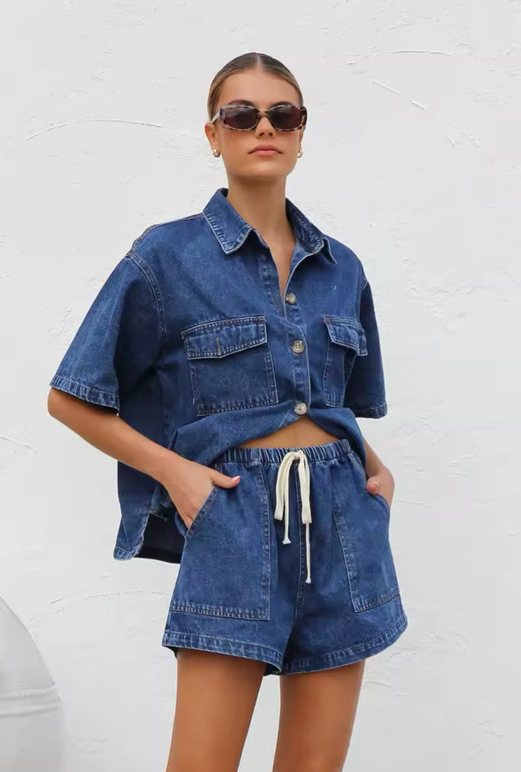 GR | Casual Jeans Set with Oversized Shirt & Shorts