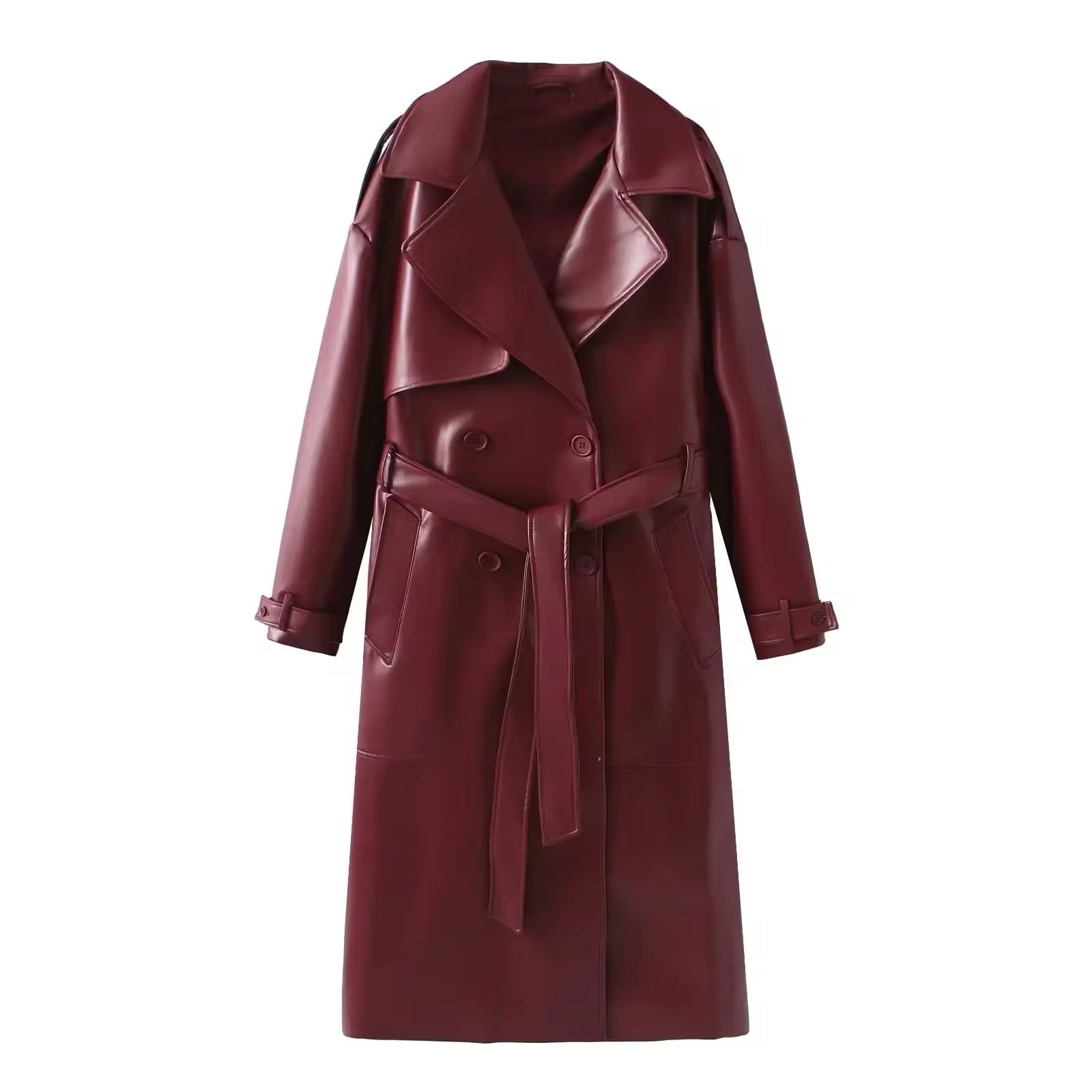 GR | Elegant Leather Trench Coat Autumn Chic