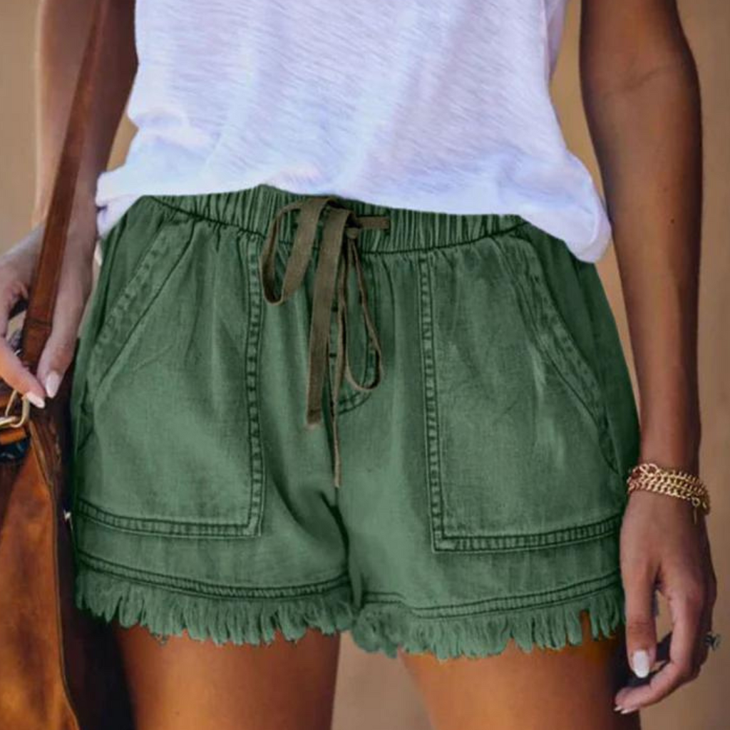 GR | Einfache Passform mit Fransen Jeansshorts für Frauen