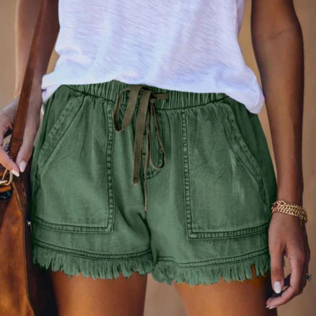 GR | Einfache Passform mit Fransen Jeansshorts für Frauen