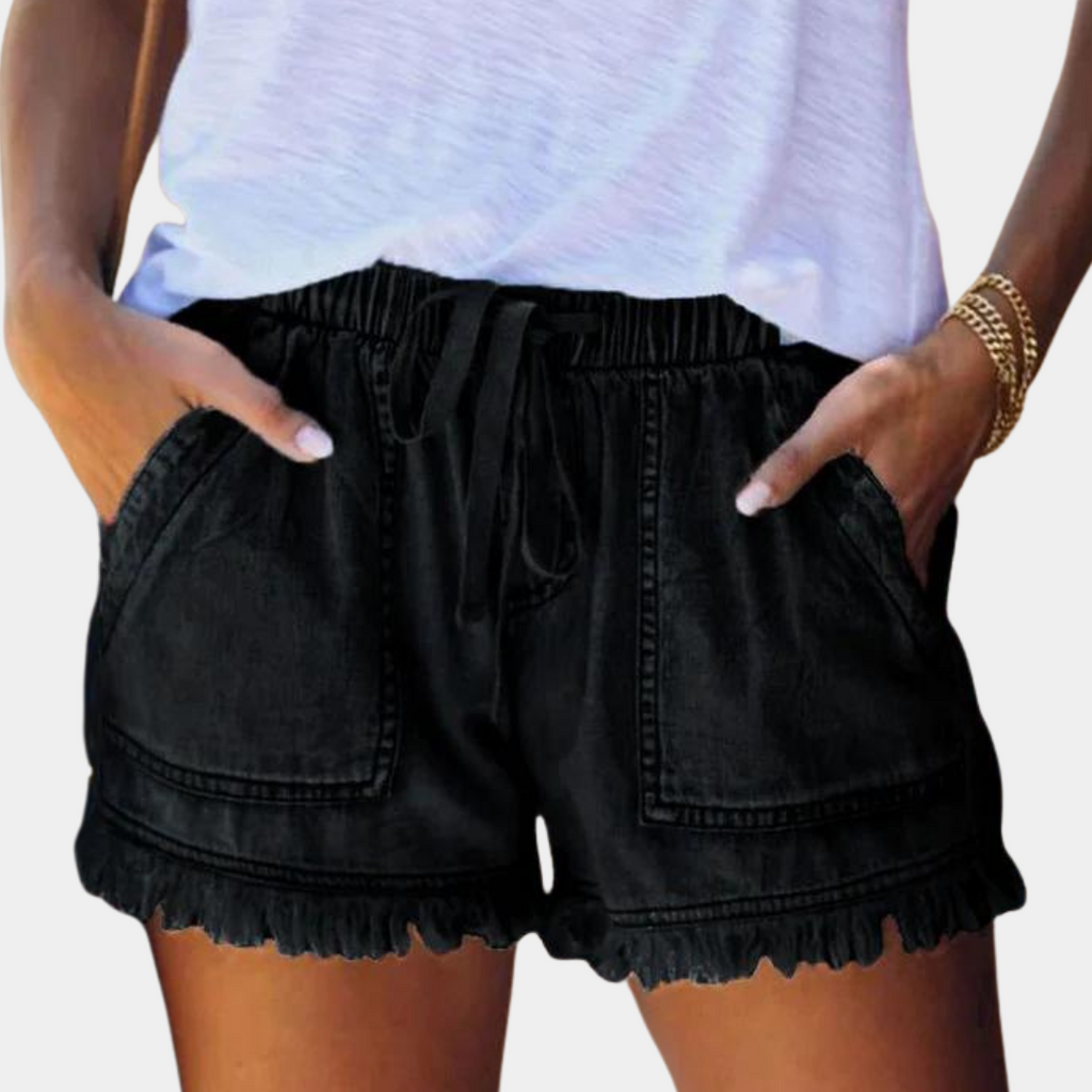 GR | Einfache Passform mit Fransen Jeansshorts für Frauen