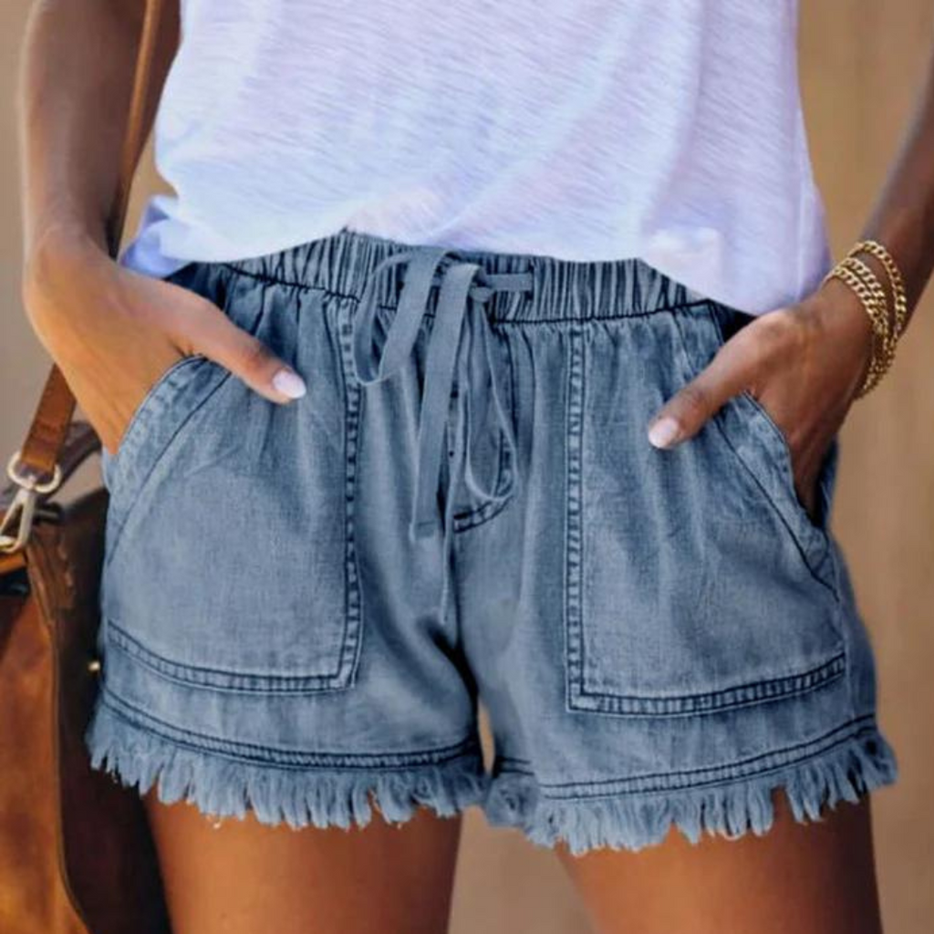 GR | Einfache Passform mit Fransen Jeansshorts für Frauen