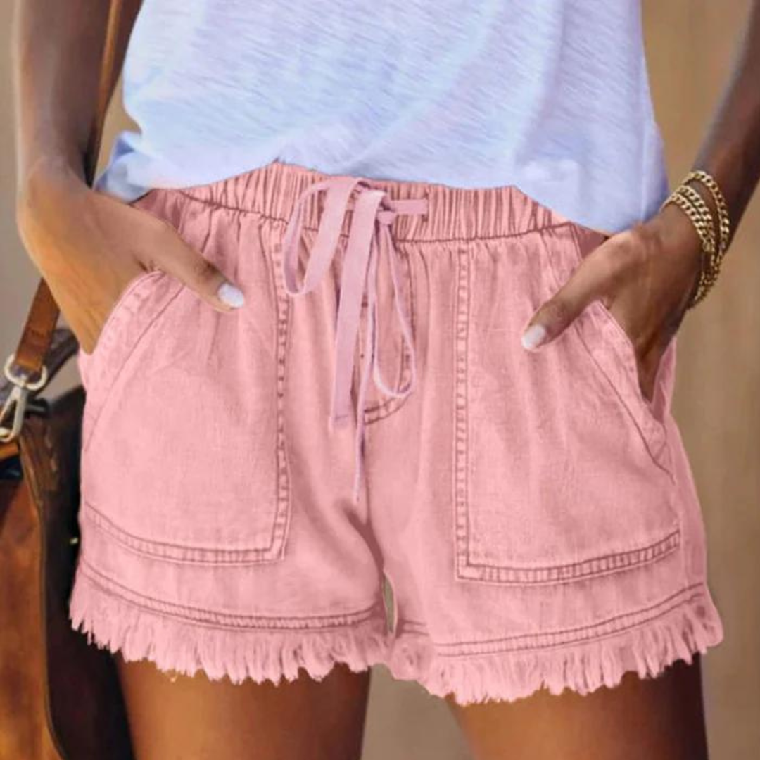 GR | Einfache Passform mit Fransen Jeansshorts für Frauen