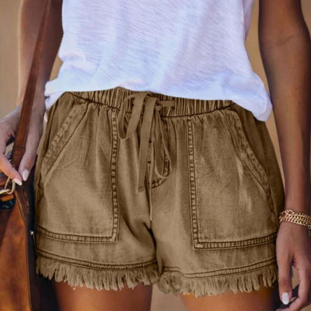 GR | Einfache Passform mit Fransen Jeansshorts für Frauen
