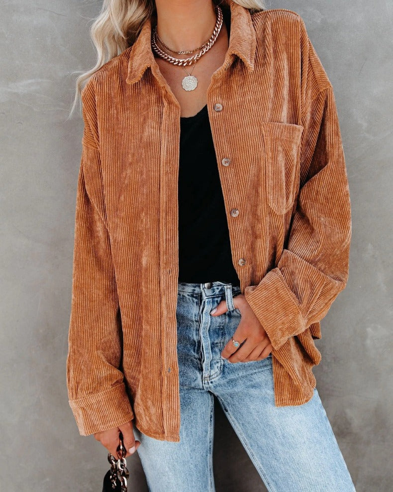 GR - Women's oversized corduroy shirt for casual chic