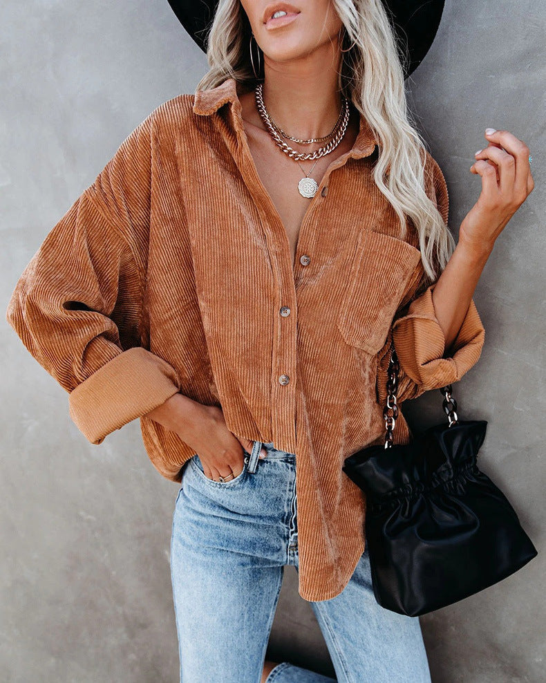 GR - Women's oversized corduroy shirt for casual chic