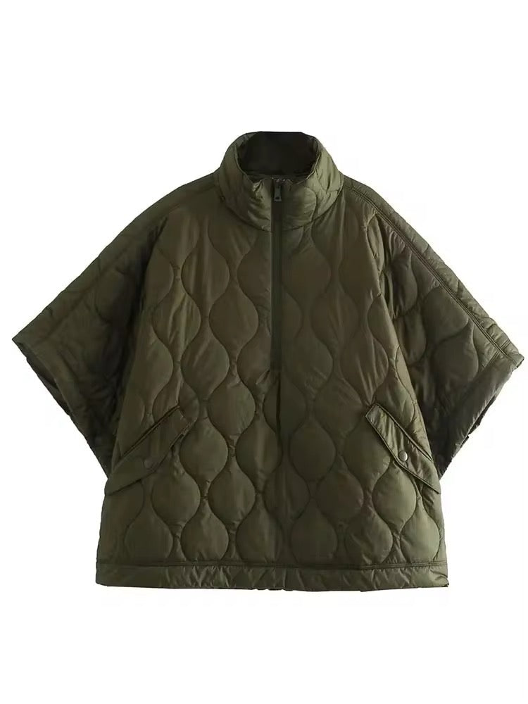GR | Quilted poncho with zipper in olive green
