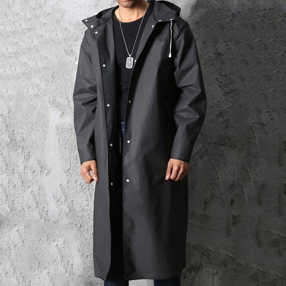 GR | Long Waterproof Rain Jacket with Hood and Snap Buttons Onyx Black