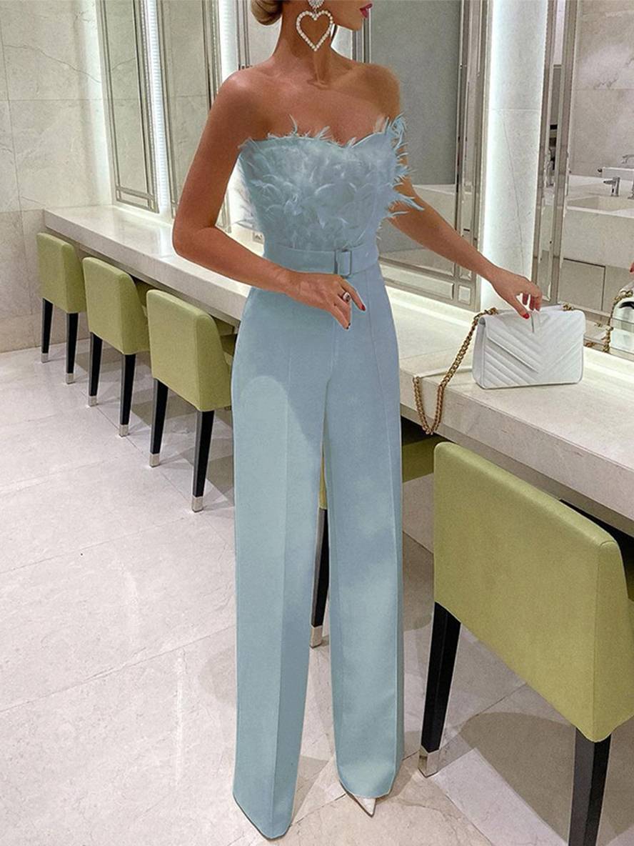 GR | Kombination Tube mit Gerader Beinform Bustier mit Federn Elegante Frau Weiß