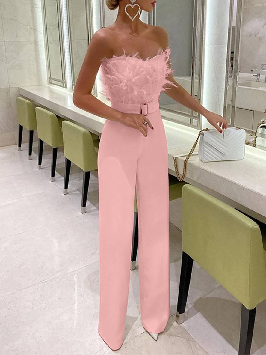 GR | Kombination Tube mit Gerader Beinform Bustier mit Federn Elegante Frau Weiß