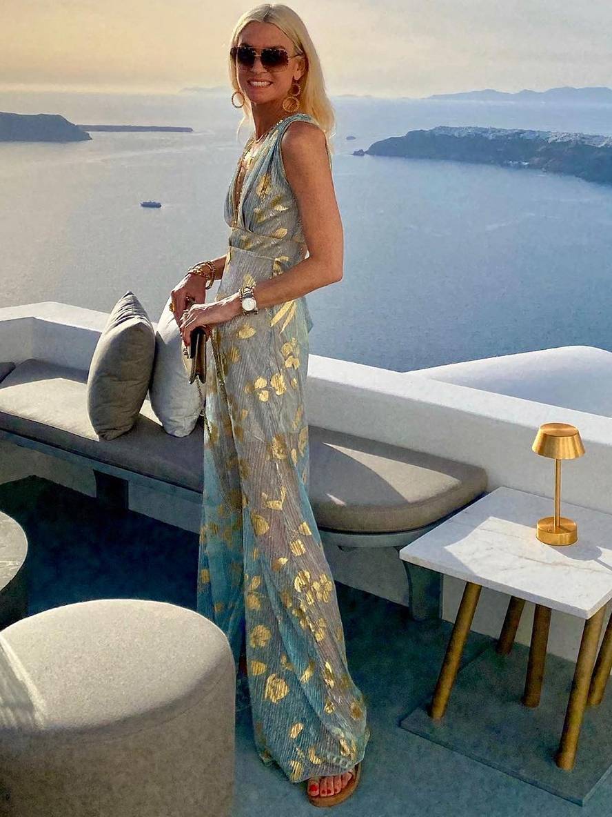 GR | Langes Kleid Bronzage Glänzend Pailletten V-Ausschnitt Ohne Ärmel Elegante Damen Abendkleid Strand