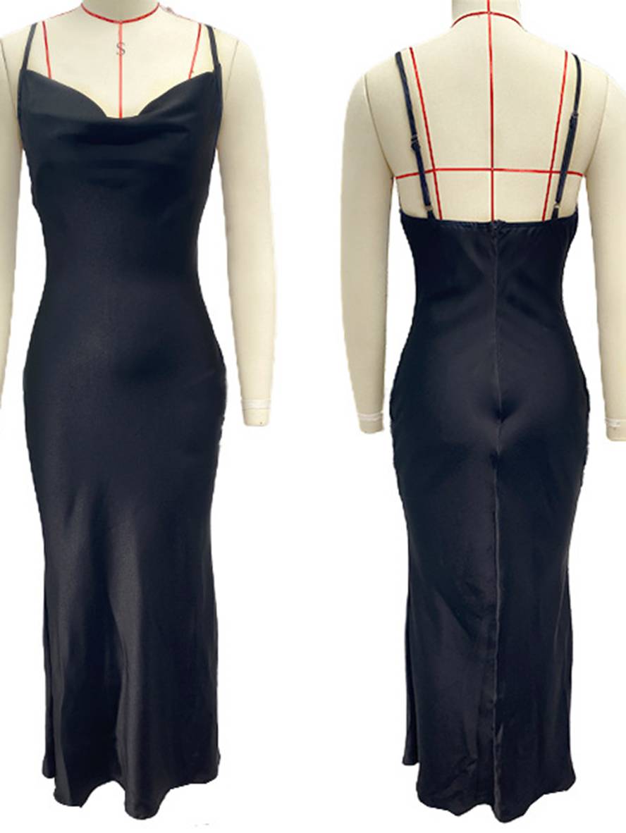 GR | Kleid Brautjungfer Satin Enganliegend Rückenfrei mit Feinen Trägern Elegante Damen Abendgesellschaft Hochzeitsgast