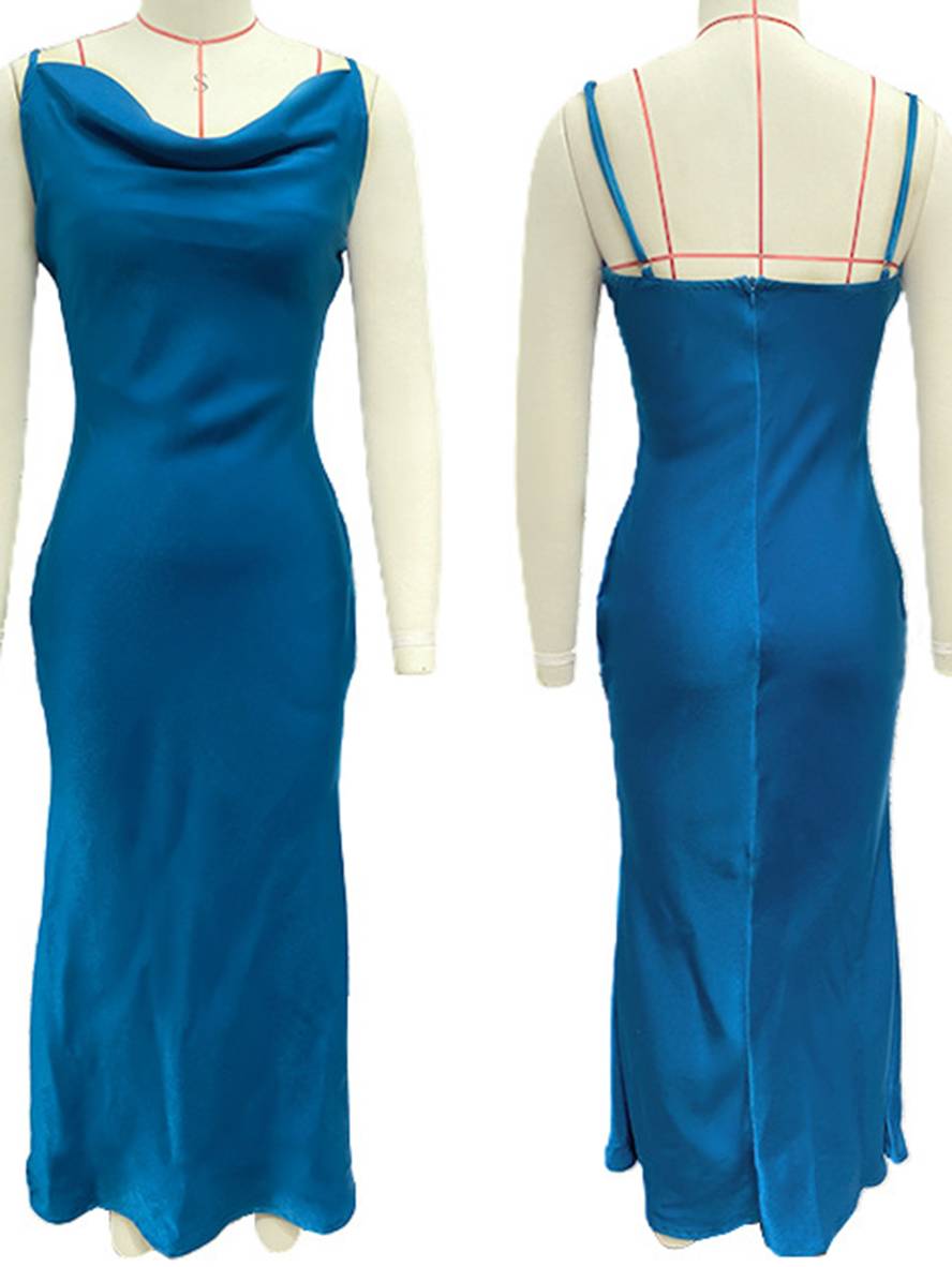 GR | Kleid Brautjungfer Satin Enganliegend Rückenfrei mit Feinen Trägern Elegante Damen Abendgesellschaft Hochzeitsgast