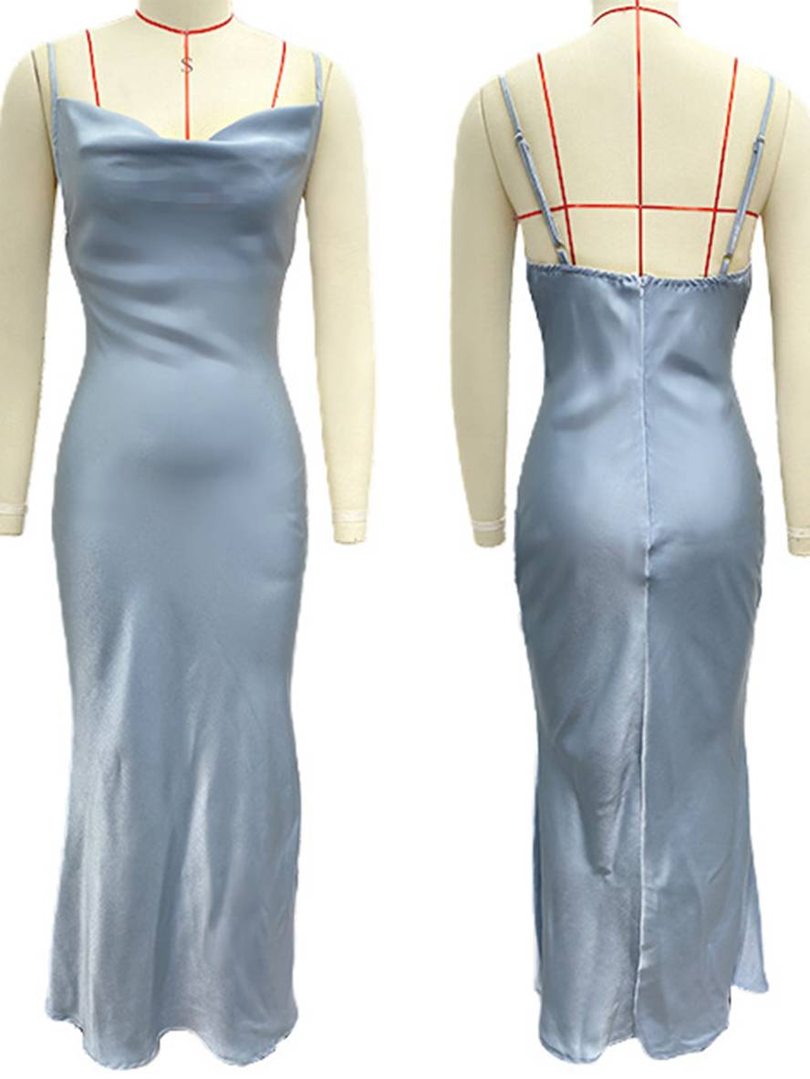 GR | Kleid Brautjungfer Satin Enganliegend Rückenfrei mit Feinen Trägern Elegante Damen Abendgesellschaft Hochzeitsgast
