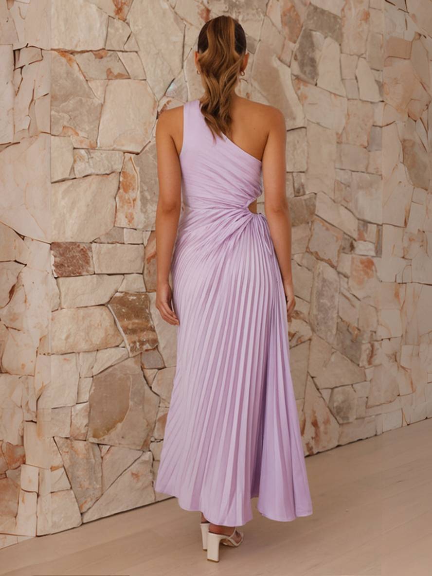 GR | Langes Plissee Trapezkleid Ein Schulter Ohne Ärmel Damen Elegant Ball Prom Gast Hochzeit Cocktail