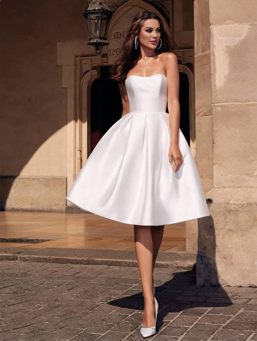 GR | A-line Strapless Bustier Backless Dress Elegant Ball Gown for Wedding Cocktail 