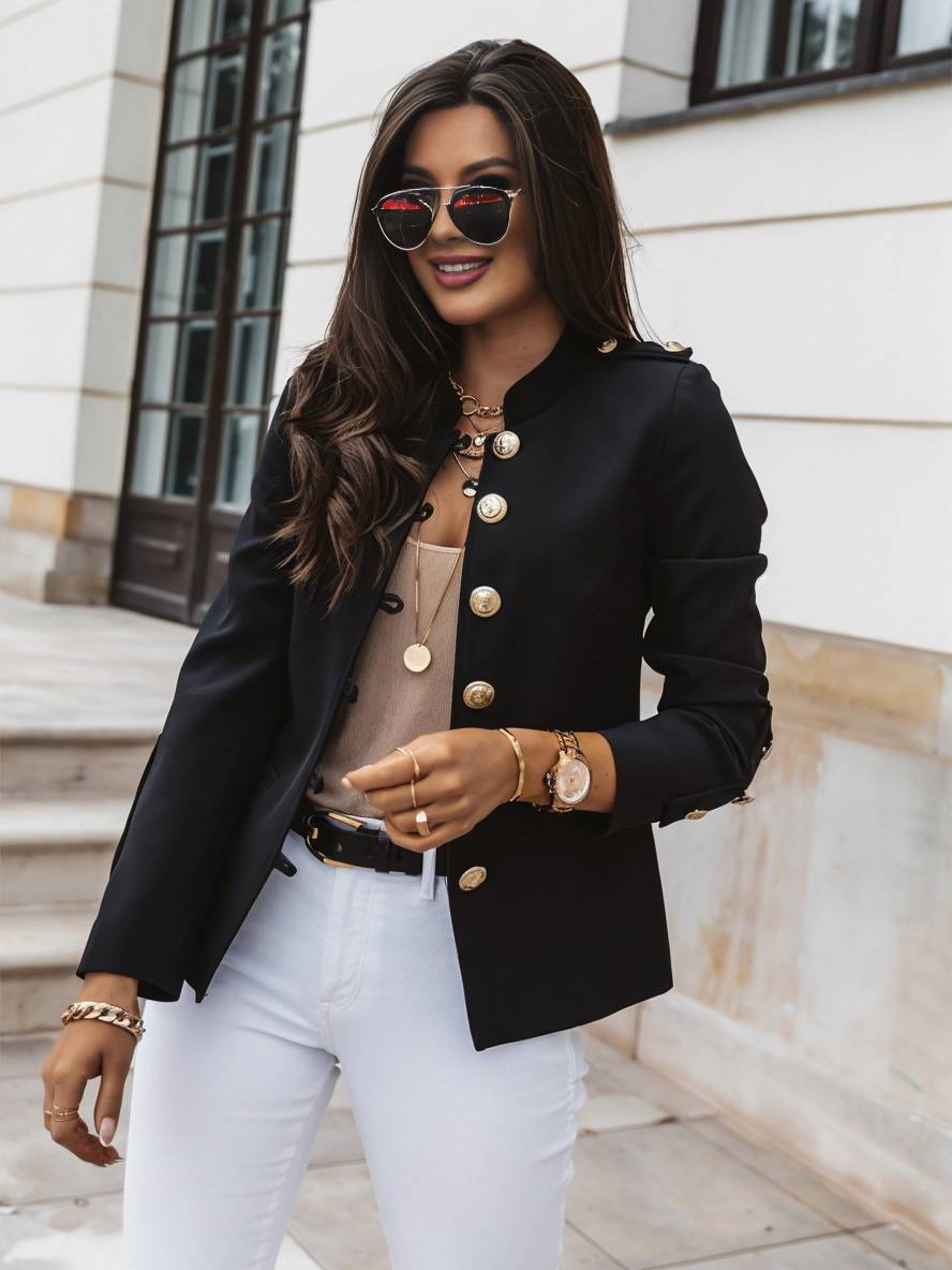 GR | Short officer's jacket with button collar, women's elegant blazer 