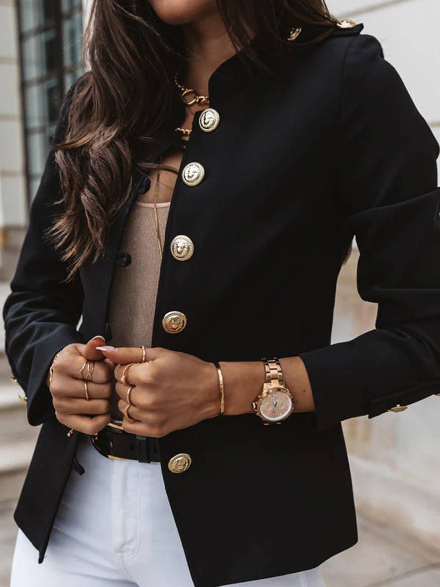 GR | Short officer's jacket with button collar, women's elegant blazer 