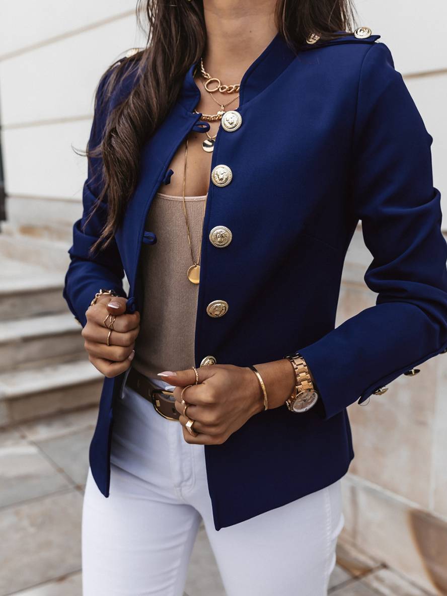 GR | Short officer's jacket with button collar, women's elegant blazer 
