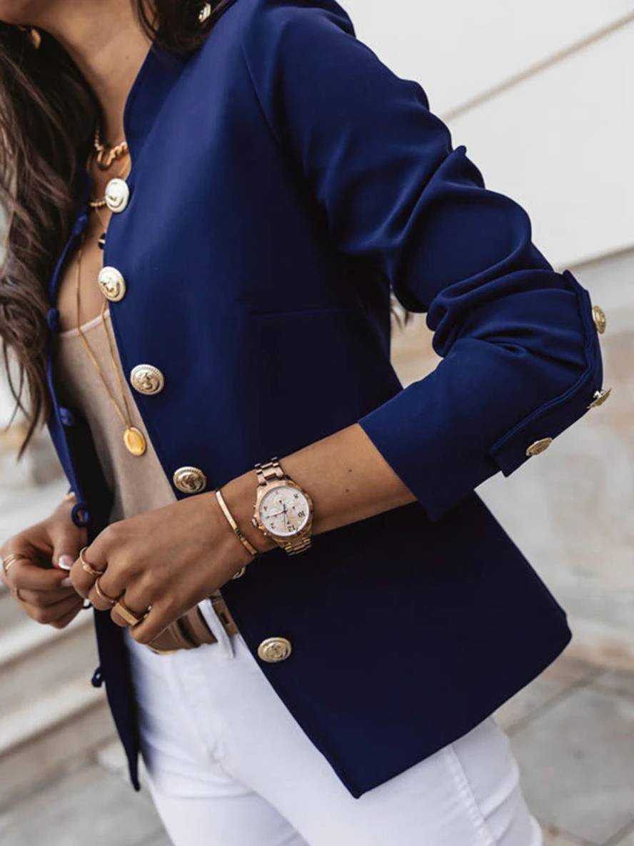 GR | Short officer's jacket with button collar, women's elegant blazer 
