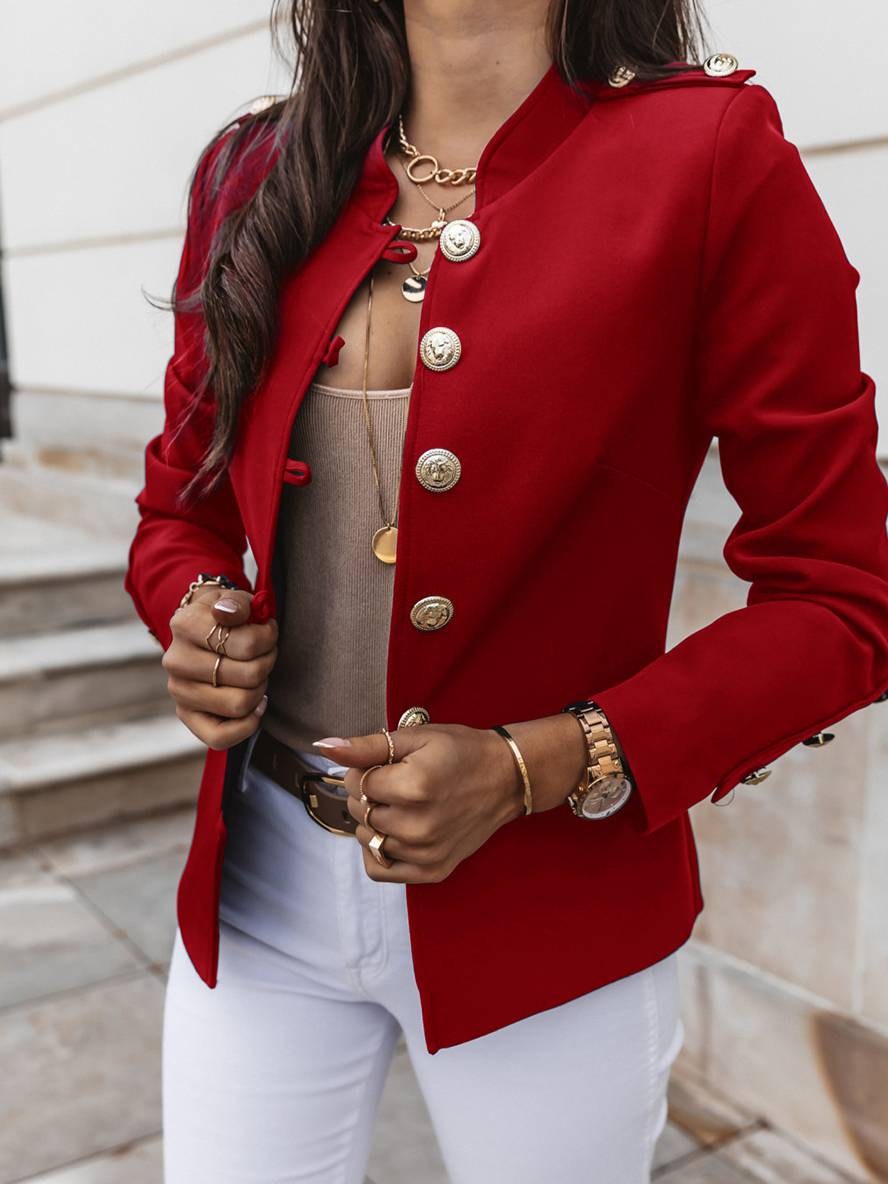 GR | Short officer's jacket with button collar, women's elegant blazer 