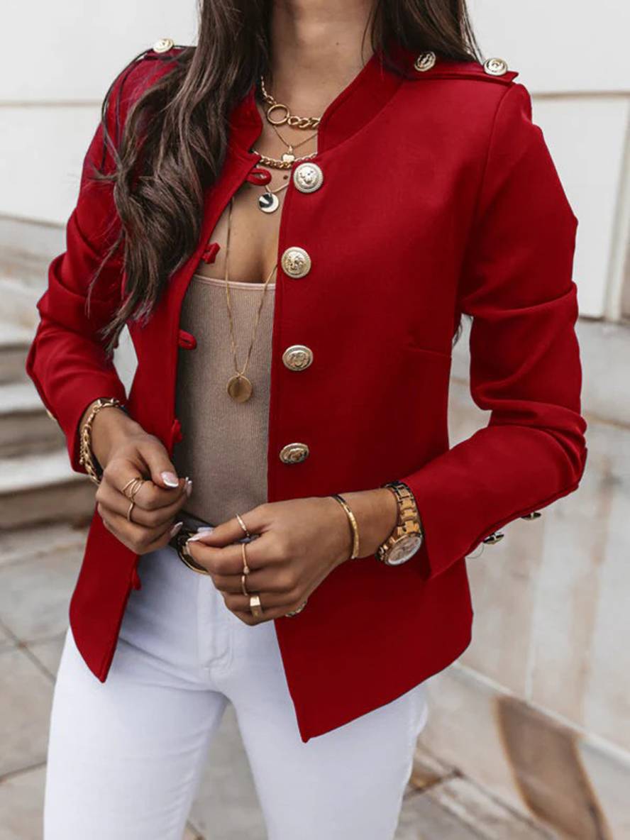 GR | Short officer's jacket with button collar, women's elegant blazer 