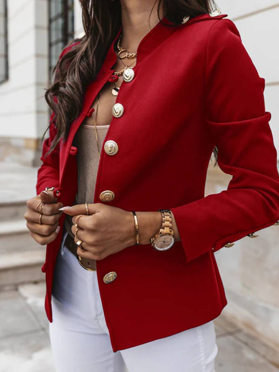 GR | Short officer's jacket with button collar, women's elegant blazer 