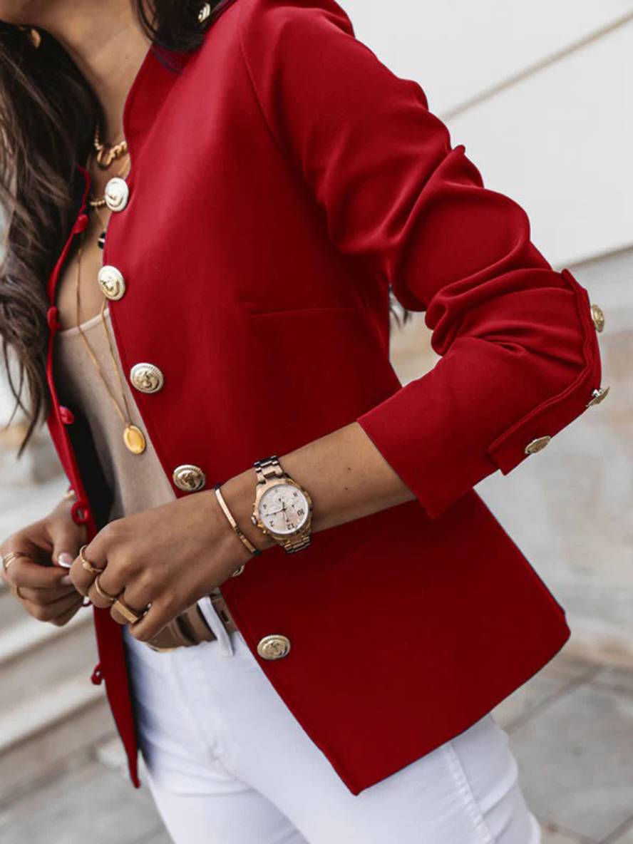 GR | Short officer's jacket with button collar, women's elegant blazer 