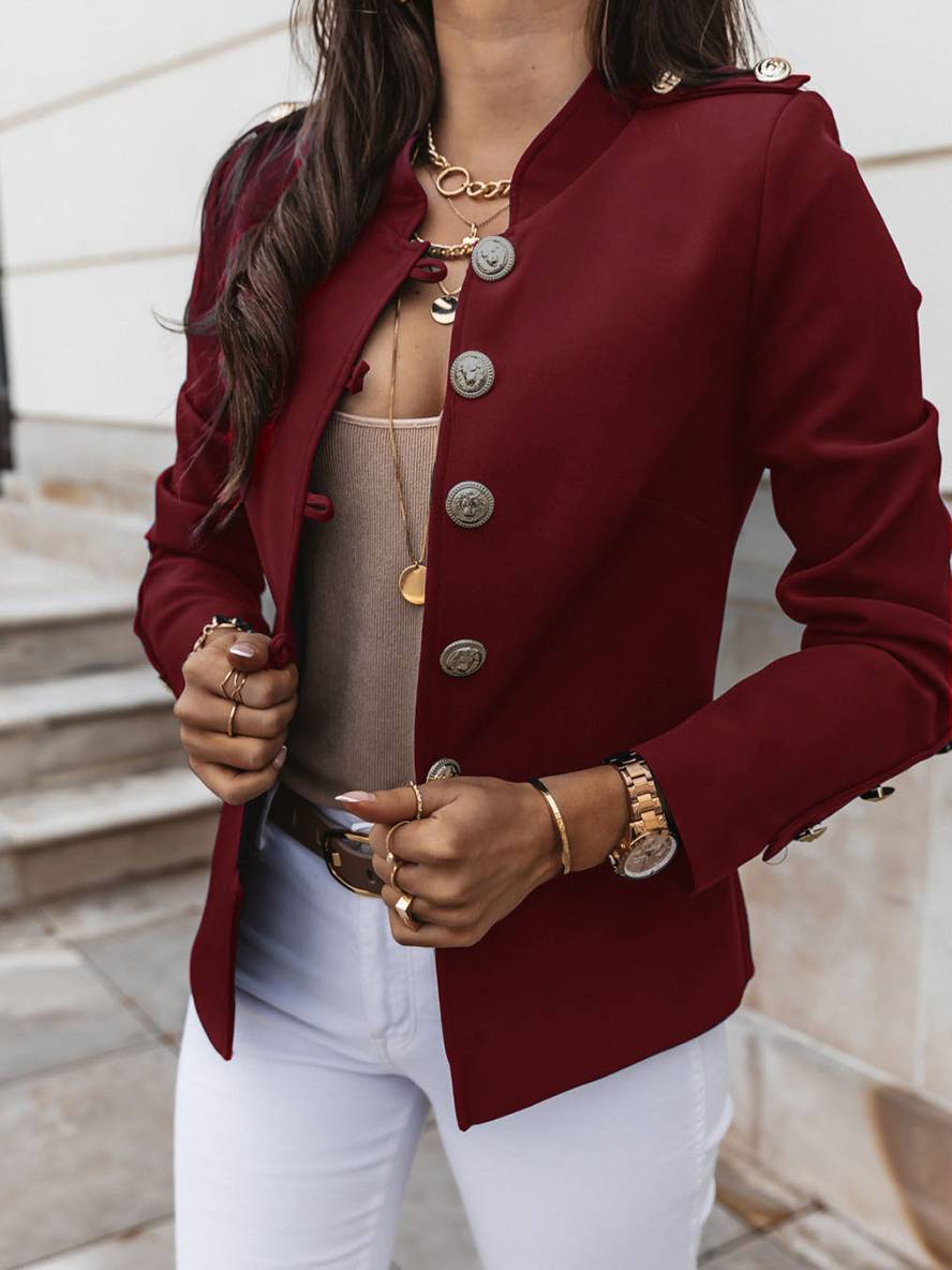 GR | Short officer's jacket with button collar, women's elegant blazer 