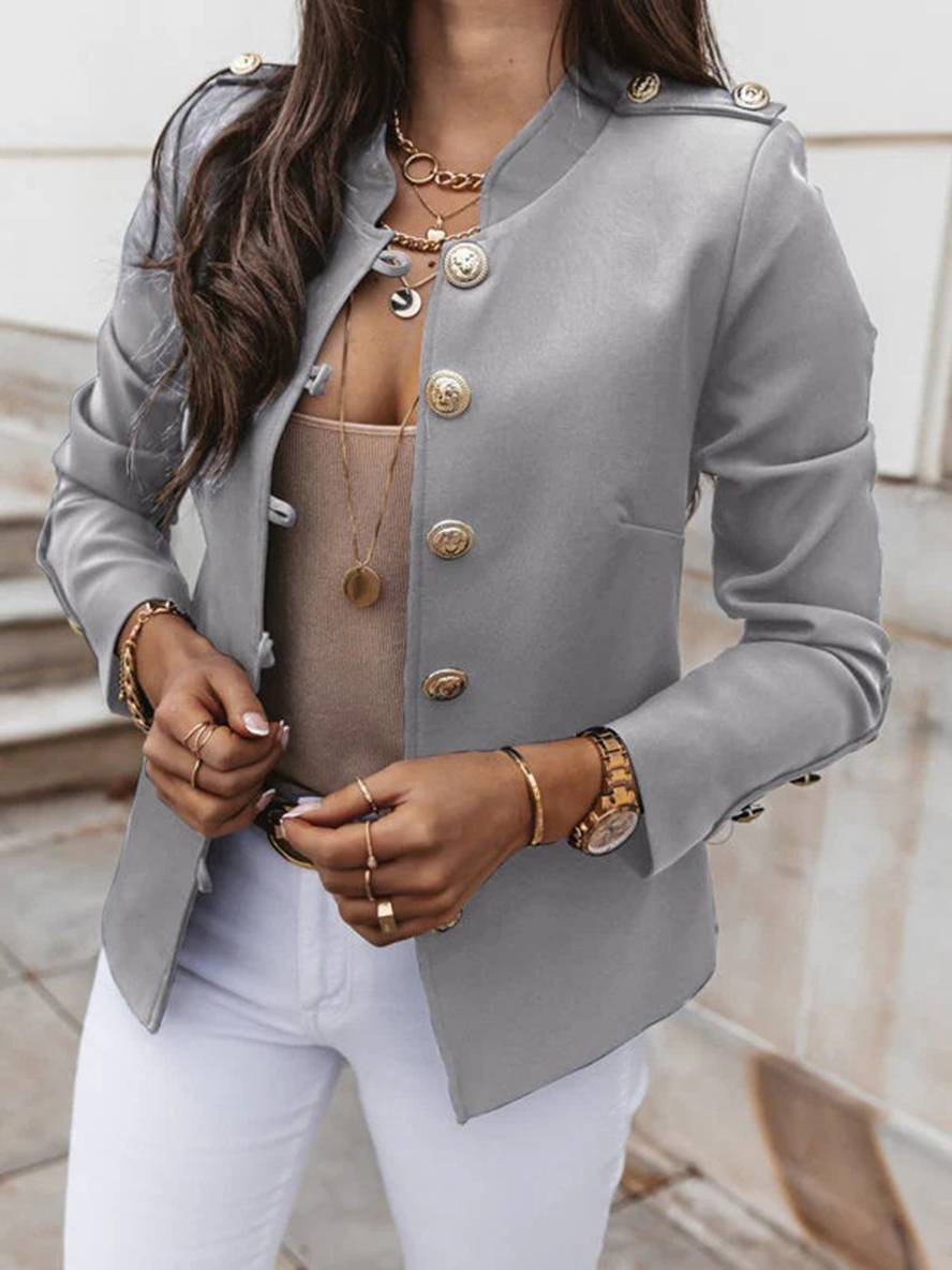 GR | Short officer's jacket with button collar, women's elegant blazer 