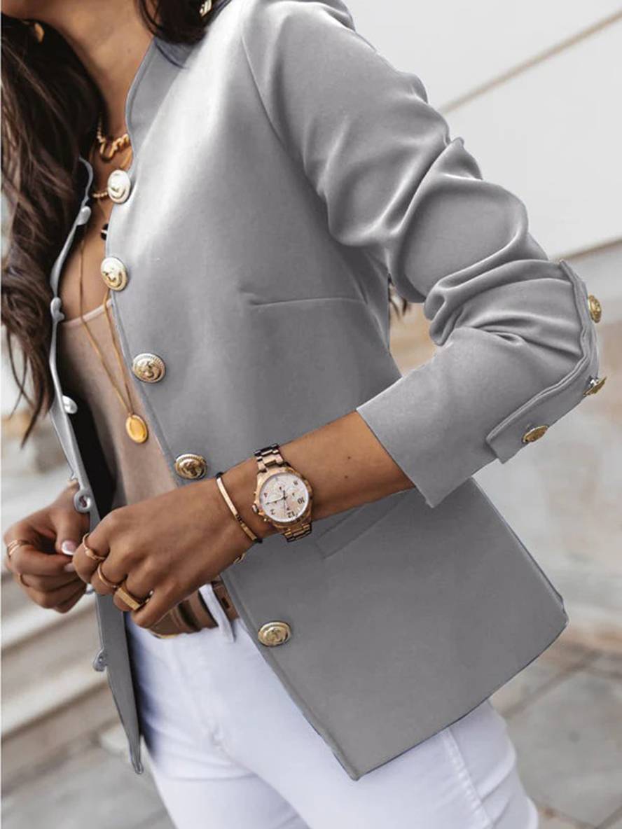 GR | Short officer's jacket with button collar, women's elegant blazer 
