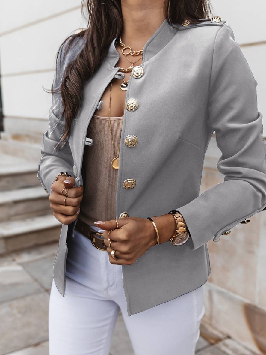 GR | Short officer's jacket with button collar, women's elegant blazer 