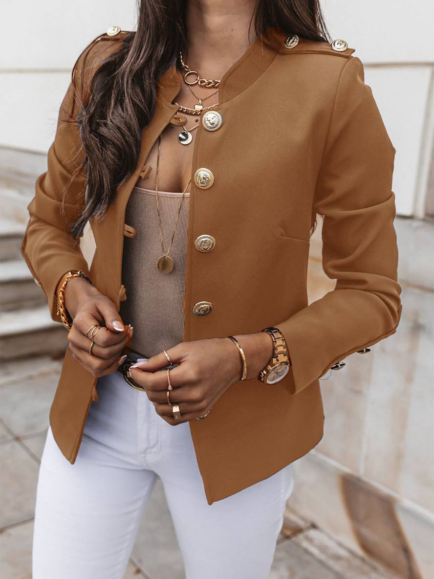 GR | Short officer's jacket with button collar, women's elegant blazer 