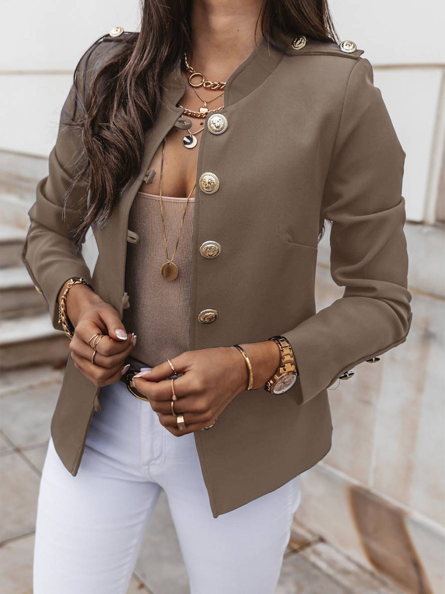 GR | Short officer's jacket with button collar, women's elegant blazer 