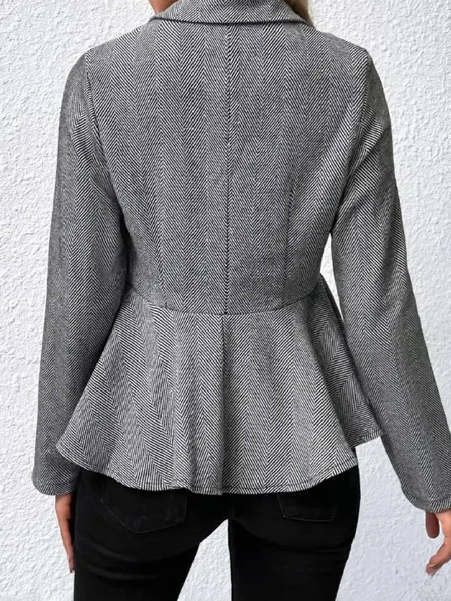 GR | Short Blazer Chevron Peplum Double Button Closure Lapel Collar Long Sleeves Women's Elegant Casual Jacket 