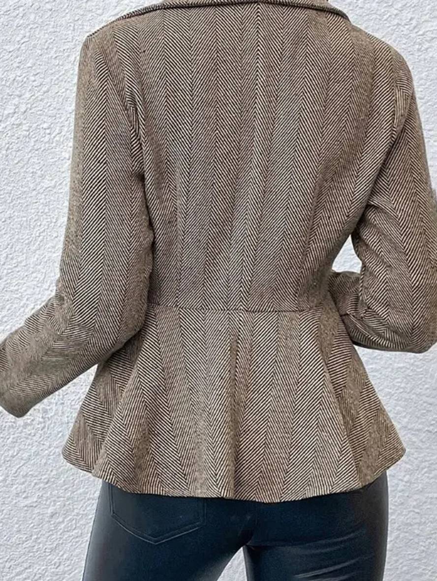GR | Short Blazer Chevron Peplum Double Button Closure Lapel Collar Long Sleeves Women's Elegant Casual Jacket 