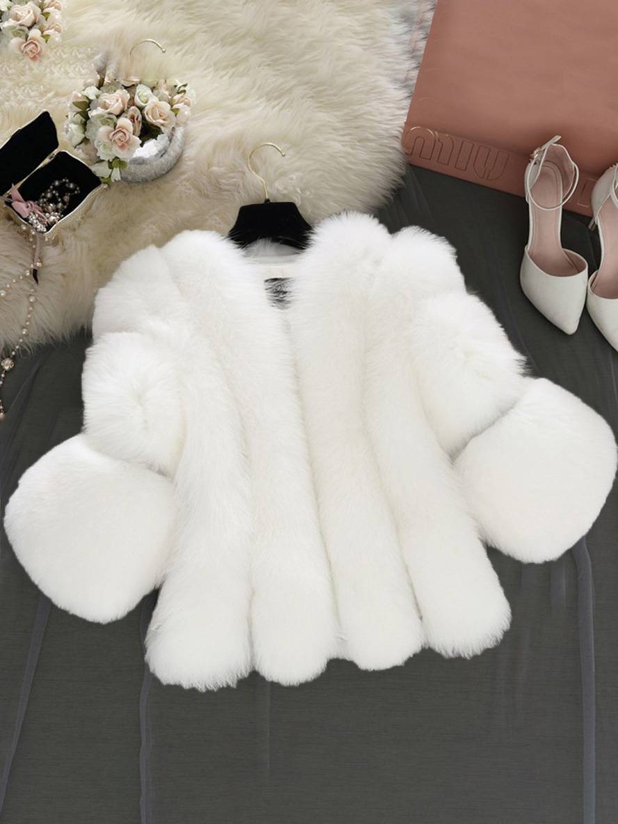 GR | Solid Color Faux Fur Coat with Long Sleeves for Women Elegant Fashion Winter Jacket 