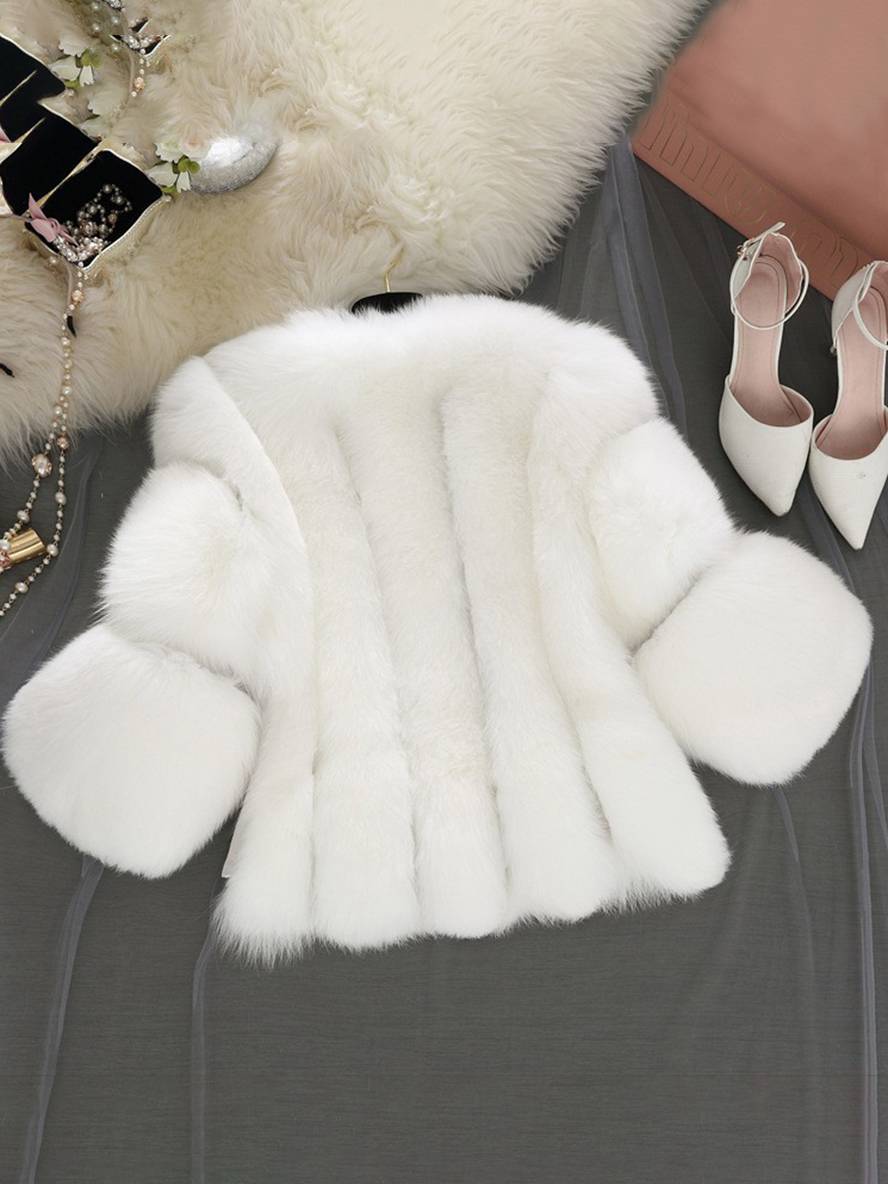 GR | Solid Color Faux Fur Coat with Long Sleeves for Women Elegant Fashion Winter Jacket 