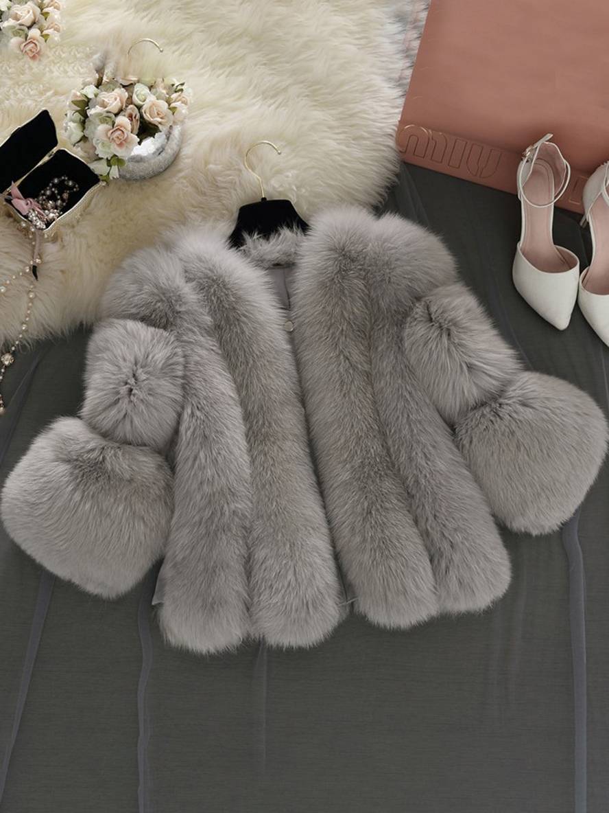 GR | Solid Color Faux Fur Coat with Long Sleeves for Women Elegant Fashion Winter Jacket 