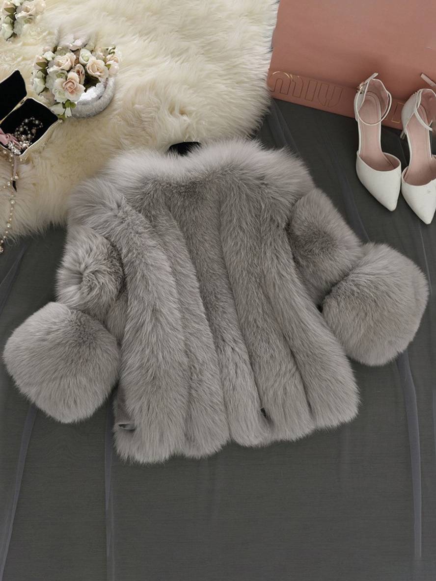 GR | Solid Color Faux Fur Coat with Long Sleeves for Women Elegant Fashion Winter Jacket 