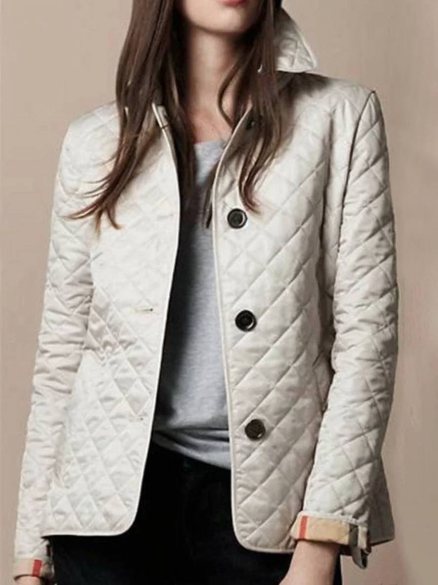 GR | Short solid color coat with button pockets, lapel, long sleeves, women's elegant casual jacket 