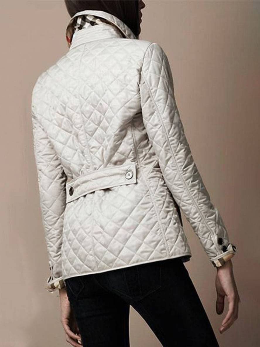 GR | Short solid color coat with button pockets, lapel, long sleeves, women's elegant casual jacket 