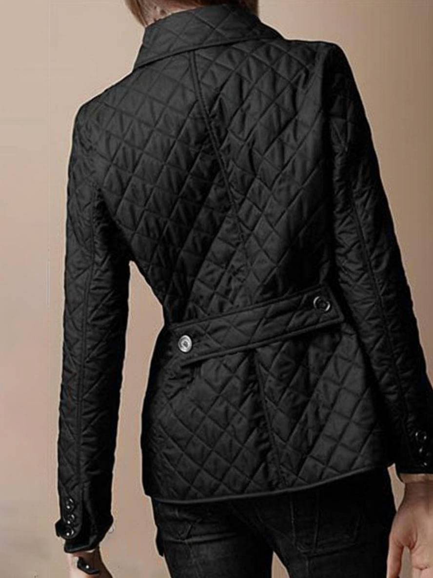 GR | Short solid color coat with button pockets, lapel, long sleeves, women's elegant casual jacket 
