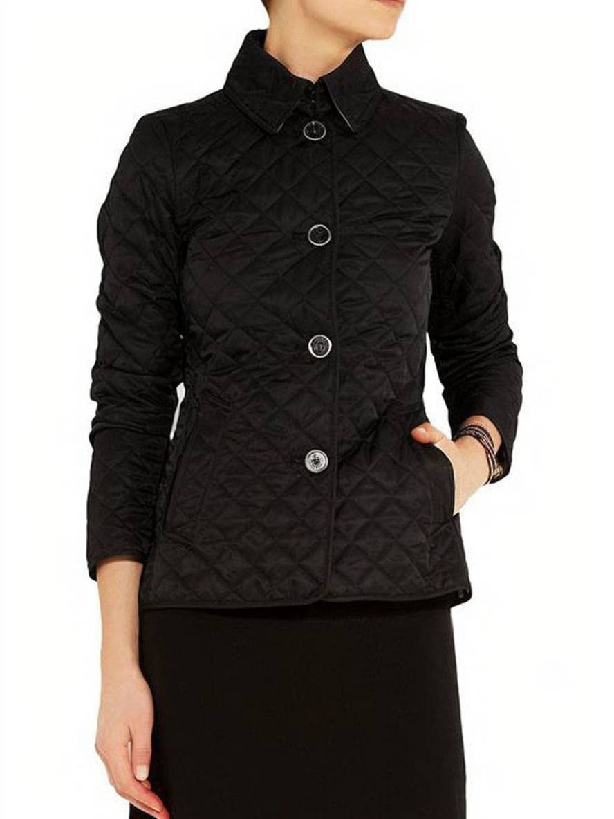GR | Short solid color coat with button pockets, lapel, long sleeves, women's elegant casual jacket 