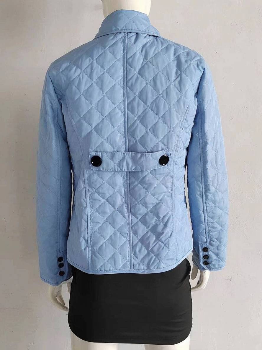 GR | Short solid color coat with button pockets, lapel, long sleeves, women's elegant casual jacket 