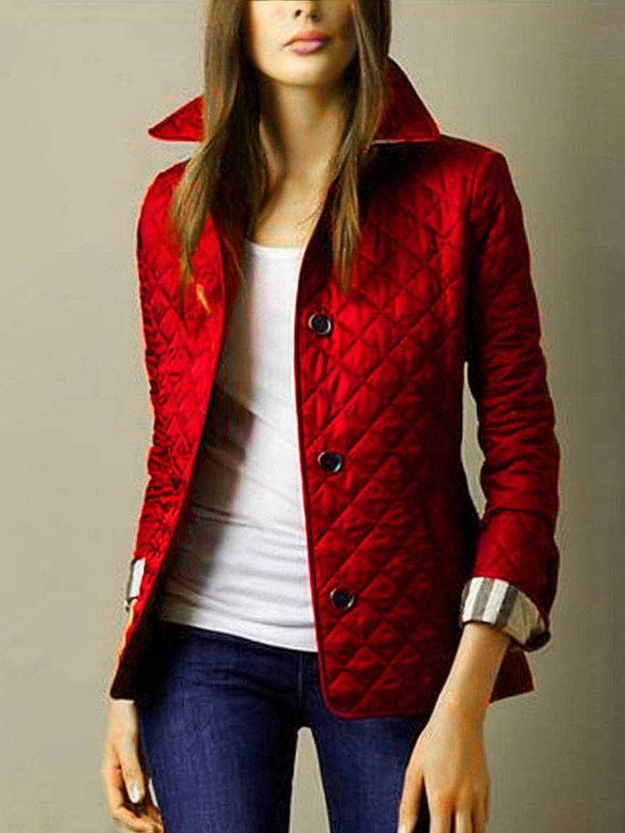GR | Short solid color coat with button pockets, lapel, long sleeves, women's elegant casual jacket 