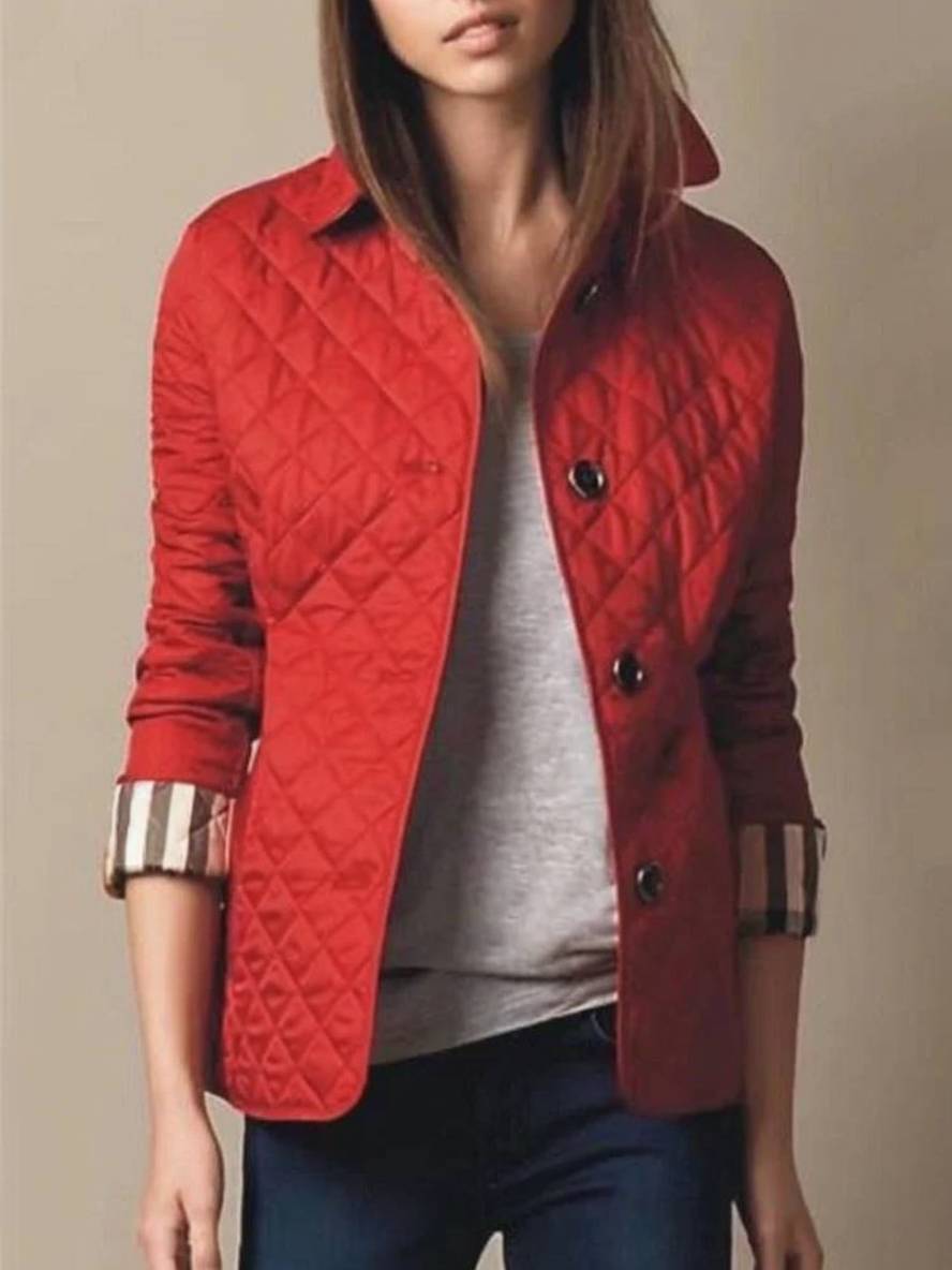 GR | Short solid color coat with button pockets, lapel, long sleeves, women's elegant casual jacket 