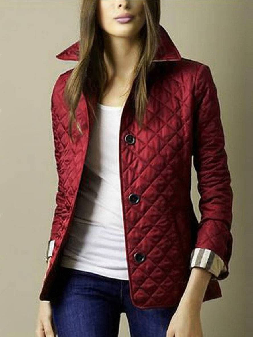 GR | Short solid color coat with button pockets, lapel, long sleeves, women's elegant casual jacket 